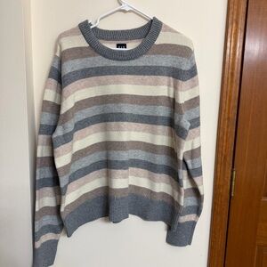 GAP Women's Striped Sweater in Gray, Cream, and Brown